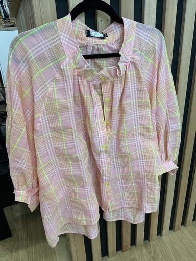 Blouse carreaux rose et jaune 