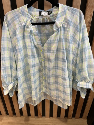 Blouse carreaux bleu et vert