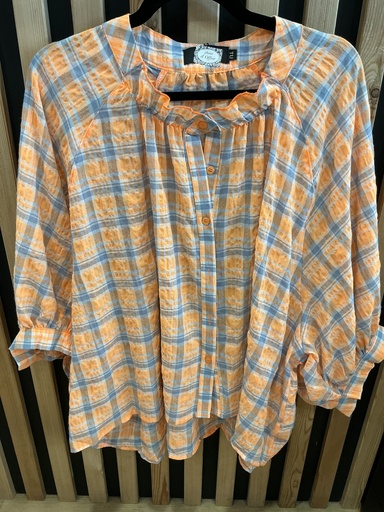 Blouse carreaux orange et bleu 