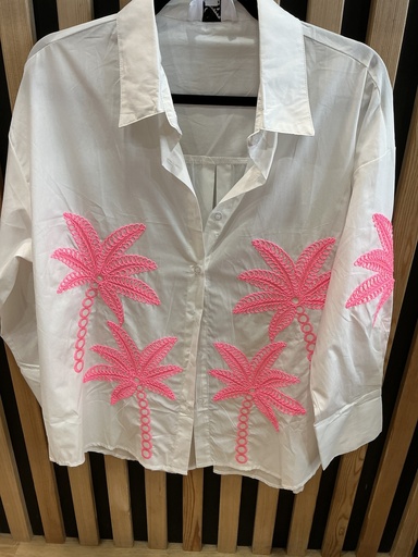 Chemise blanche palmiers rose