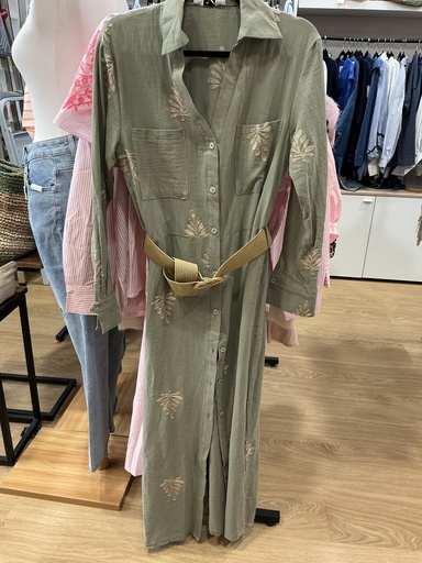 Robe longue Feuilles coloris sauge 