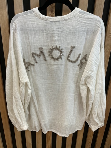 Blouse en gaze de coton écru Amour 