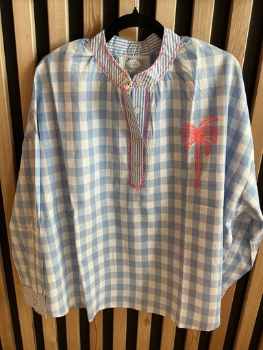 Blouse carreaux bleu broderie palmier