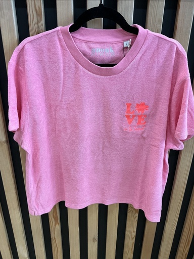 T-shirt éponge rose le Touquet broderies rose fluo