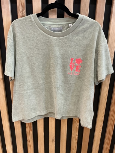 T-shirt éponge kaki le Touquet broderies rose
