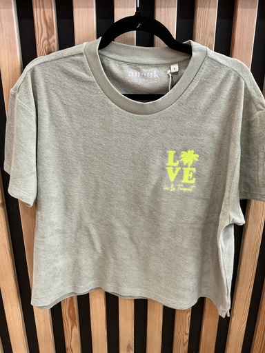 T-shirt éponge kaki le Touquet broderies jaune fluo