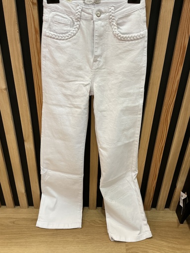 Jeans large long tresses sur les poches blanc
