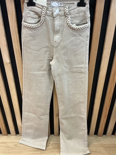 Jeans large long tresses sur les  poches beige