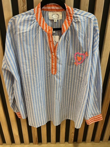 Blouse rayée bleu et orange 