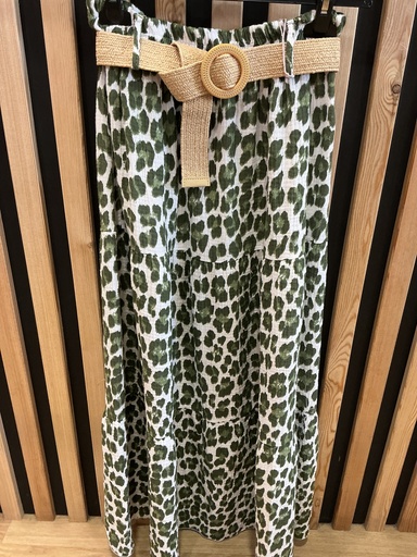 Jupe longue gaze de coton Léo kaki