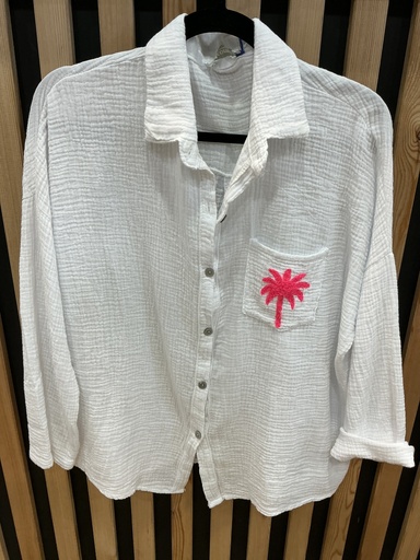 Chemise gaze de coton palmier rose 