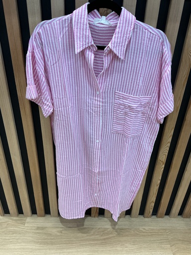 Robe courte chemise rayée rose