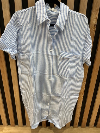 Robe courte rayée gaze de coton bleu