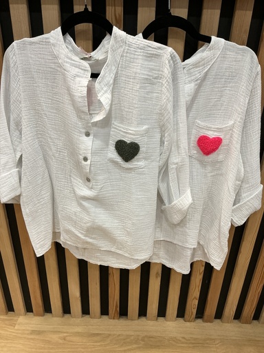 Blouse col rond gaze de coton cœur 