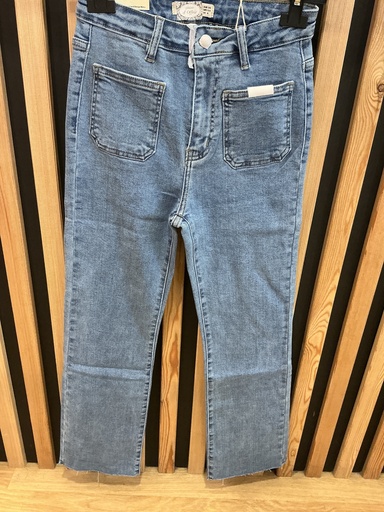 Jeans flared 7/8 poches plaquées bleu