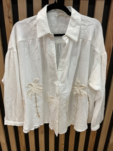 Chemise gaze de coton palmiers blanc 