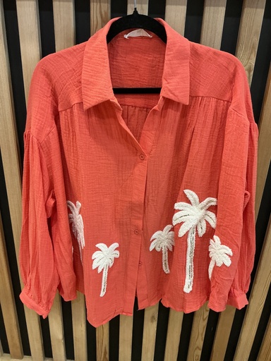 Chemise gaze de coton palmiers corail 
