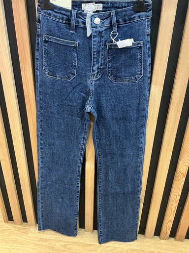 Jeans flared 7/8 poches plaquées bleu foncé 