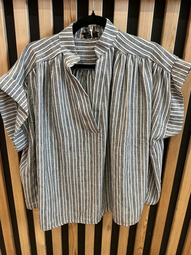 Blouse rayée gris manches courtes 