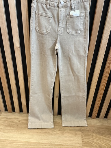 Jeans long large poches plaquées beige