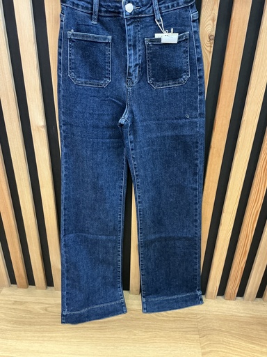 Jeans long large poches plaquées bleu foncé 