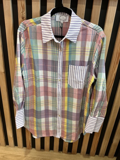 Chemise carreaux et rayures violet 