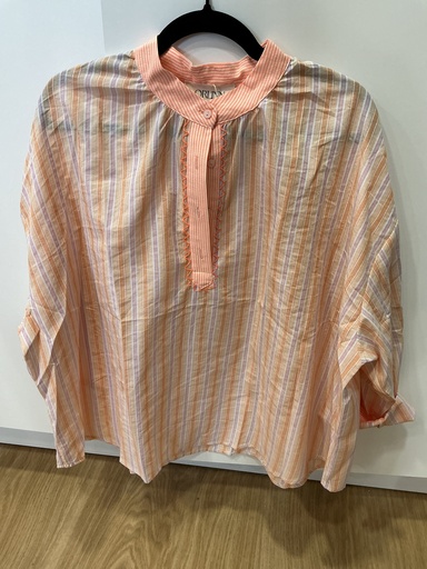 Blouse rayée orange et camel