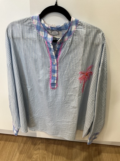 Blouse rayée bleu et vichy bleu