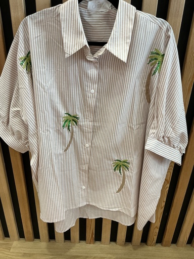 Chemise rayée beige palmiers 