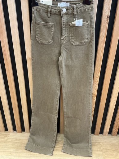 Jeans long large poches plaquettes tabac
