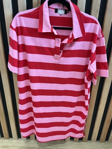 Robe polo rayée rouge et rose 