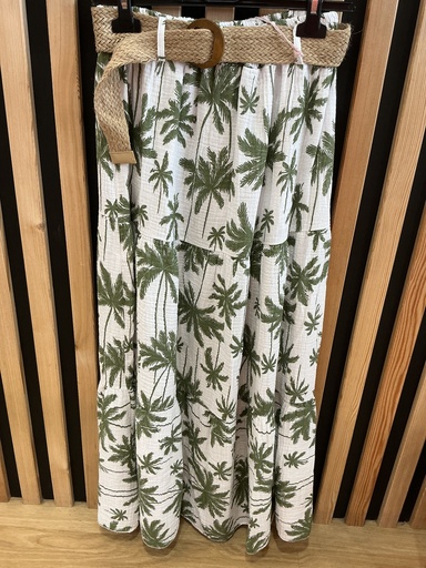 Jupe longue gaze de coton palmiers kaki 