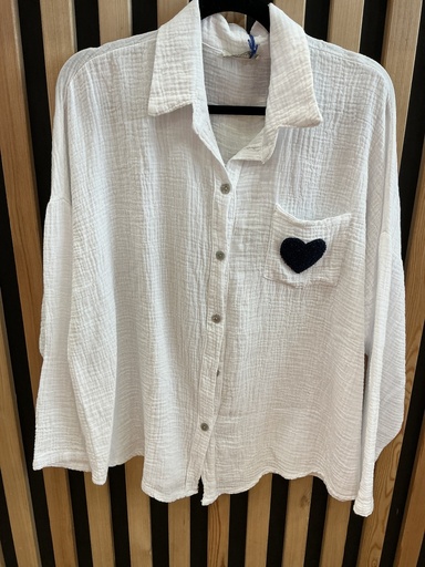 Chemise gaze de coton blanc et marine cœur 