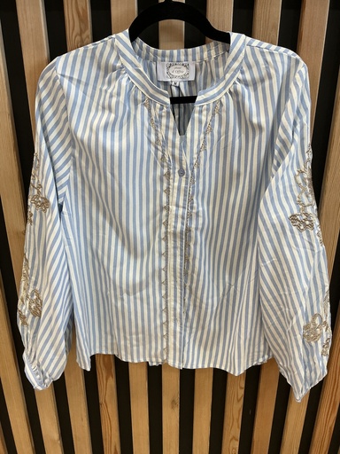 Chemise col rond rayée bleu et Gold 