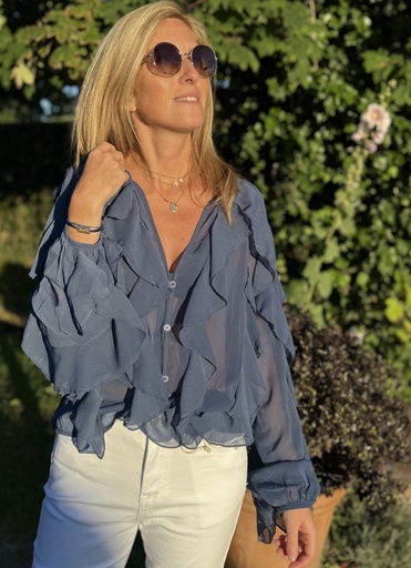 Chemise volant bleue